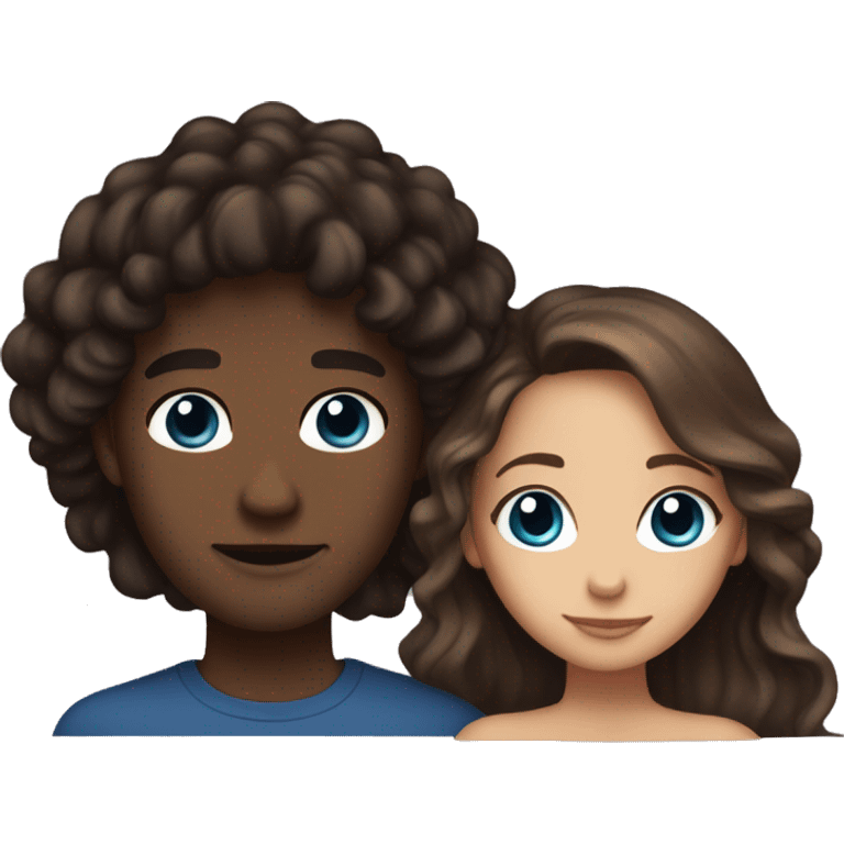 Romantic gaze between Lovers - she is black with long brown wavy Hair and brown eyes and he is tall, fair skin with brown hair with blue eyes  emoji