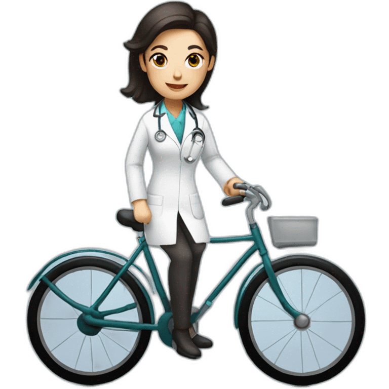 long and dark hair female doctor riding a shiny bicycle emoji