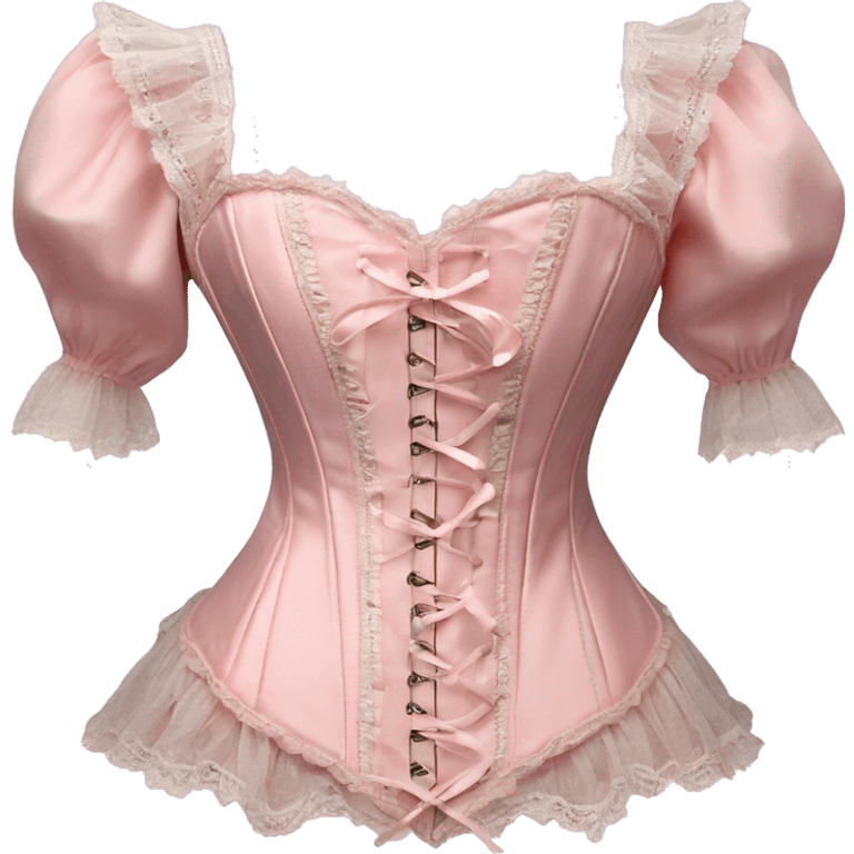 vintage rococo light pink corset with lace and frills and sleeves  emoji