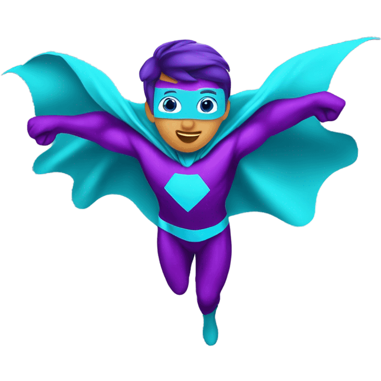 purple and cyan flying superhero in cape emoji