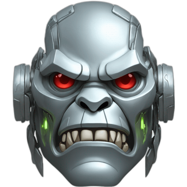 Cyber futuristic silver orc robot face with big orc tusks emoji