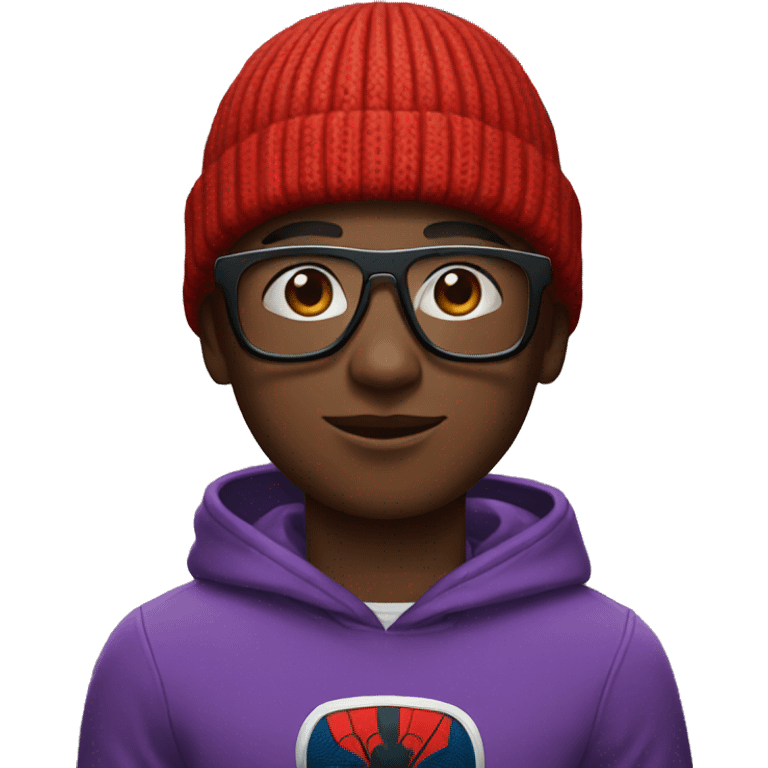 Black boy with spider man beanie with clout glasses emoji