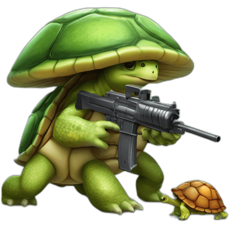 Strong muscles Mushroom turtle with a machine gun with turtle shell on helmet emoji