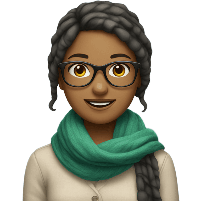 Girl wearing a scarf with smile and glasses emoji