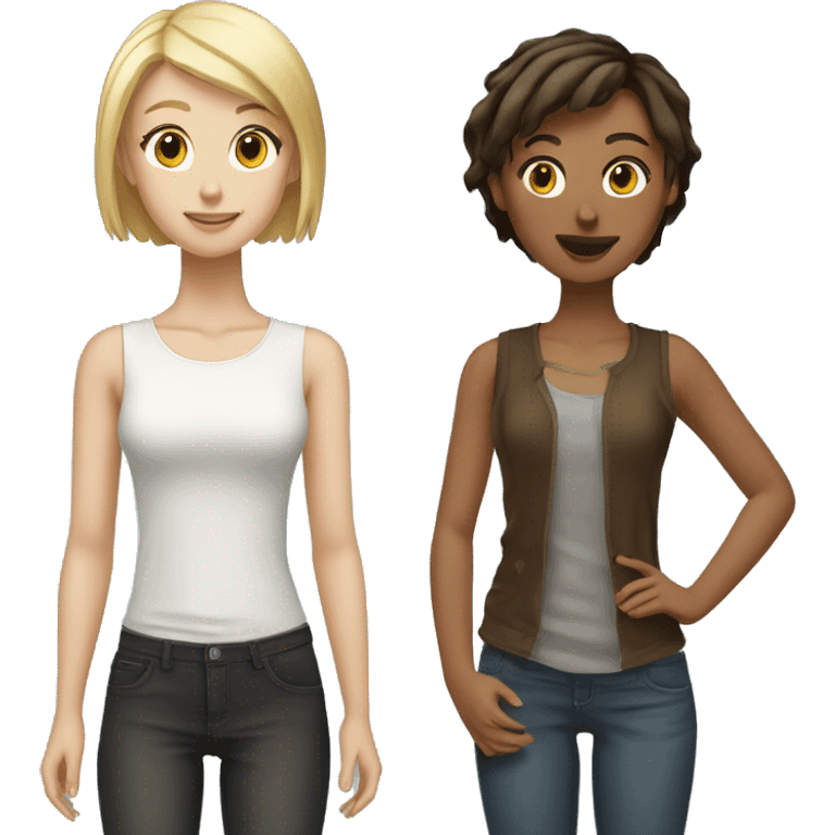 Tall short haired blonde girl and short brown haired with blonde streaks girl bestfriends emoji