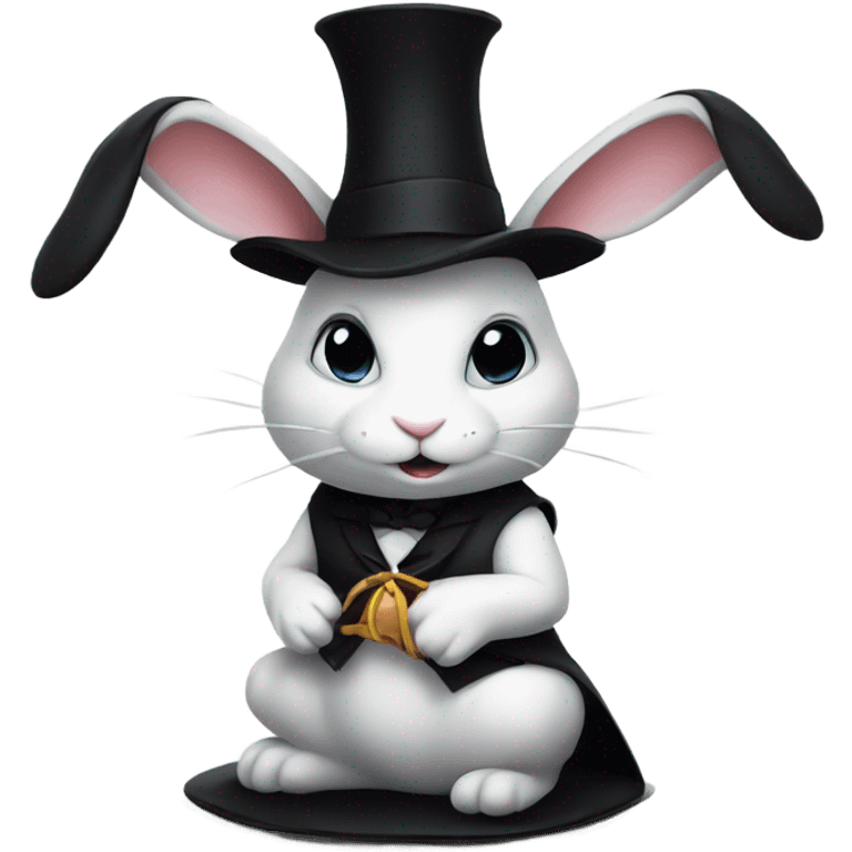 white rabbit sitting in black magician hat emoji