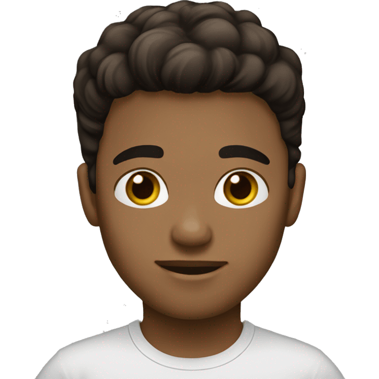 Boy light brown skin black/brown hair brown eyes black t-shirt emoji