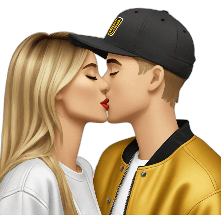 Justin Bieber kissing Hailey Bieber emoji