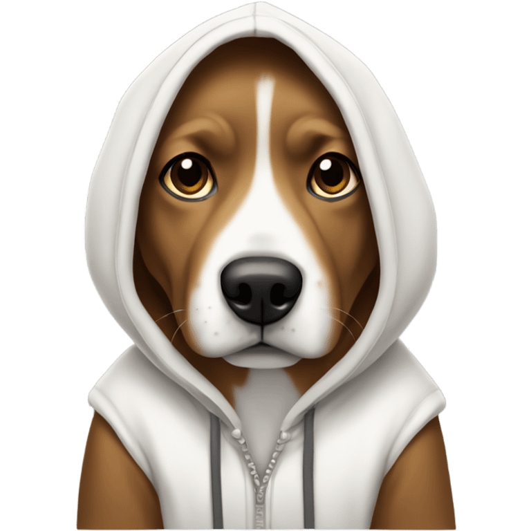 Brown and white dog wearing a hoodie  emoji