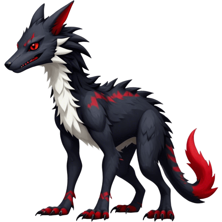 Cool Edgy Vernid-Sergal, Feral, Four Legs, Black fur, red markings, Full body, LiLaiRa emoji