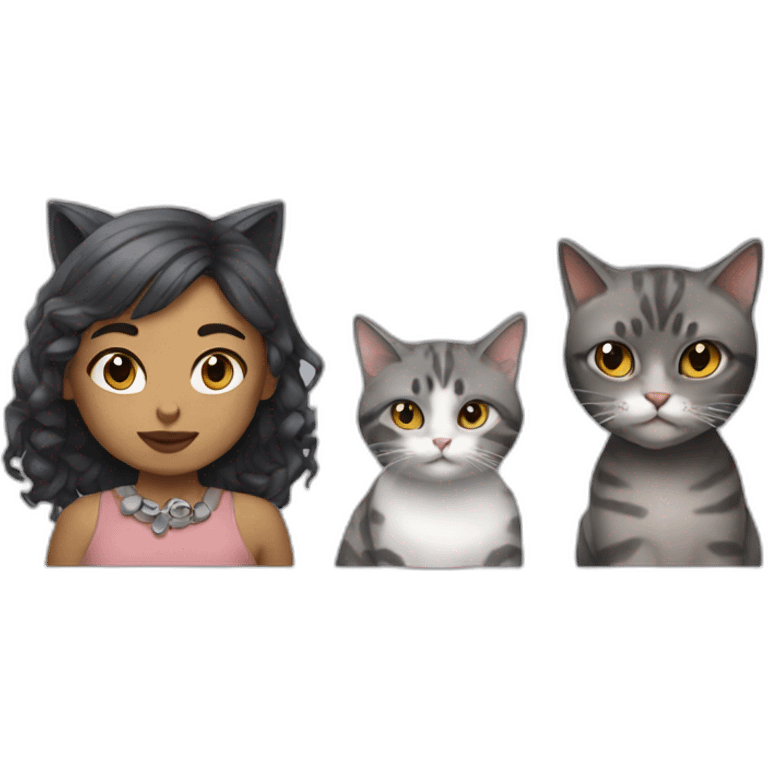 Girl with piercing with fat gray cat and mean tortie cat emoji