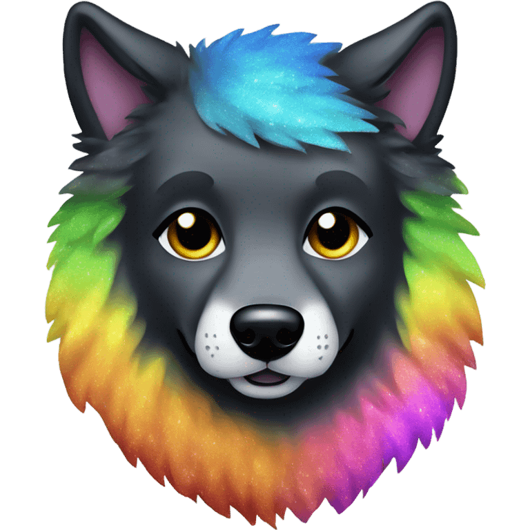 Wolf dog all black face and rainbow glitter fur emoji