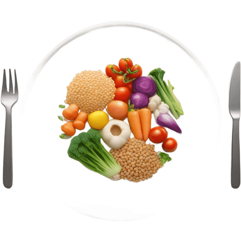 round white plate with healthy food emoji