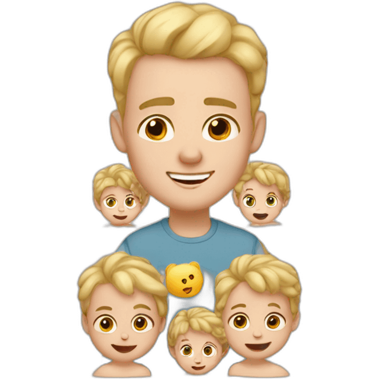 blond man with big cheeks, brown eyes and four babies emoji