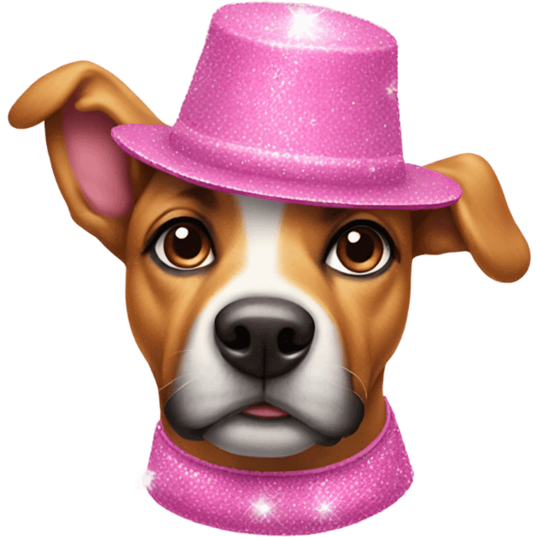 dog with a pink sparkly hat emoji