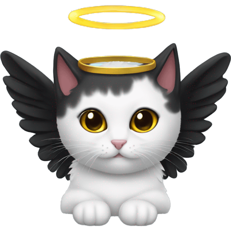 Black cat with angel wings and halo emoji