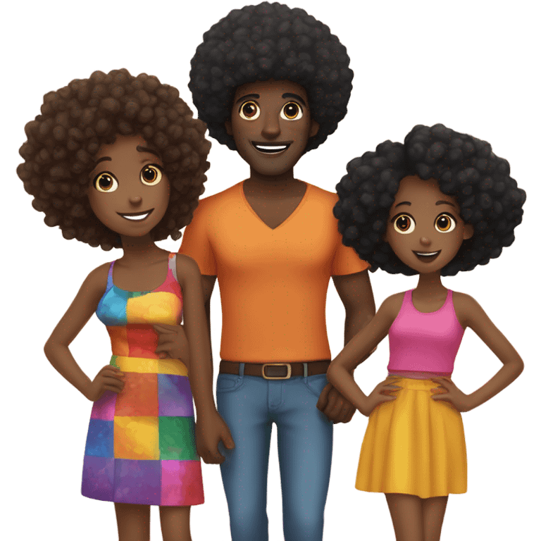 Black man with Afro with twin black kid girls and daughter  emoji