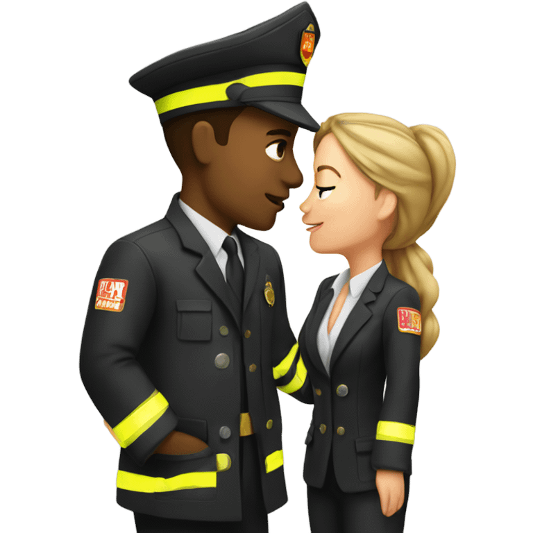 Female lawyer kissing male fireman emoji