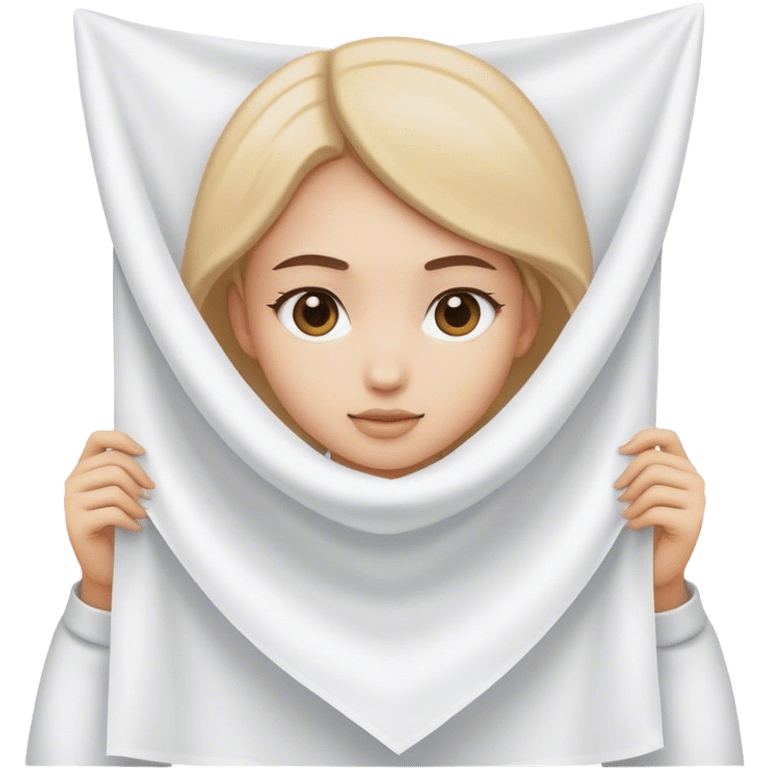 girl holding a square of white cloth in front of her by the two corners emoji