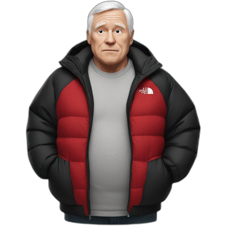 old white man overweight with black and red supreme north face jacket emoji