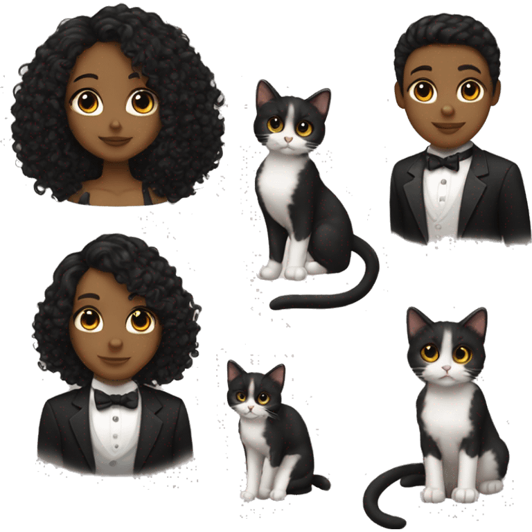 tan girl with black curly hair dark brown eyes holding tuxedo cat emoji