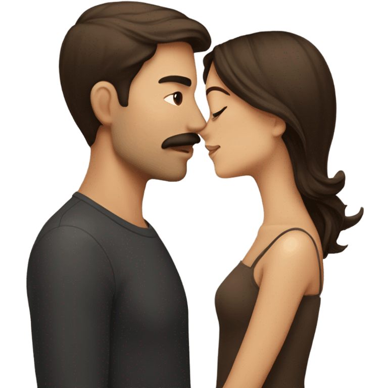 Man with brown hair and mustache kissed beautiful girl with dark brown hair  emoji