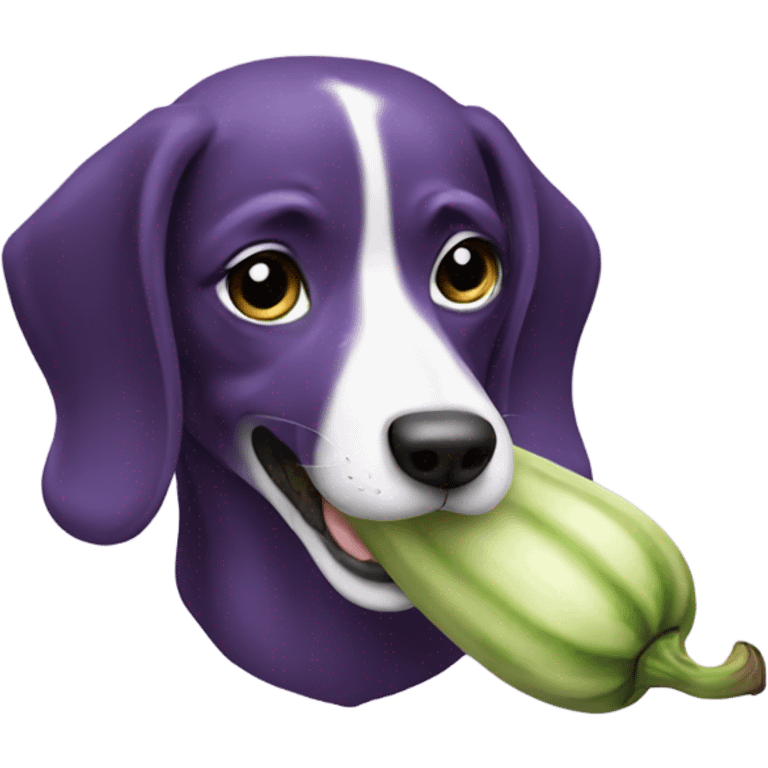 Dog eating an eggplant emoji