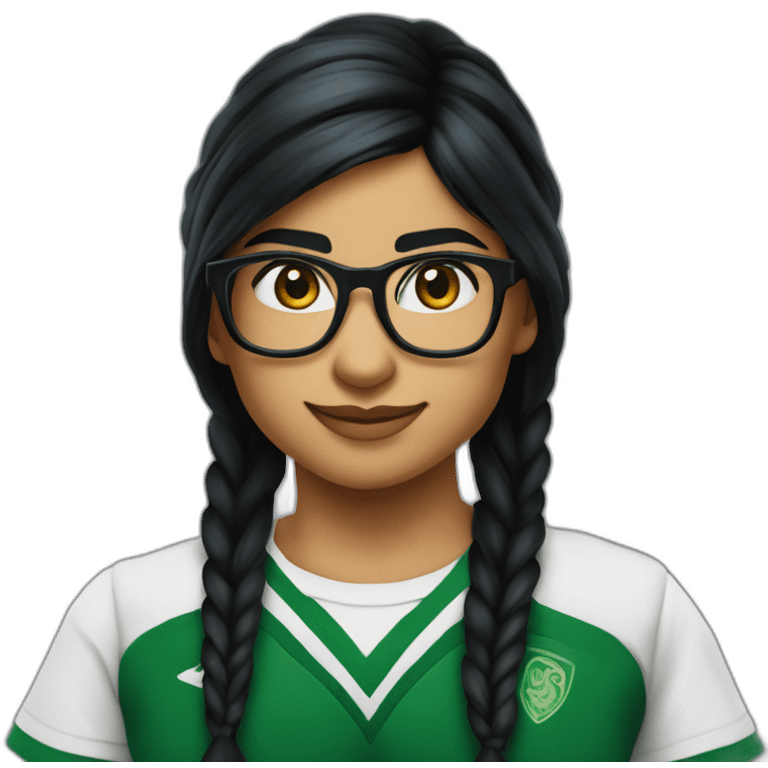 Mia Khalifa black braid white tshirt green sleeves slytherin logo emoji