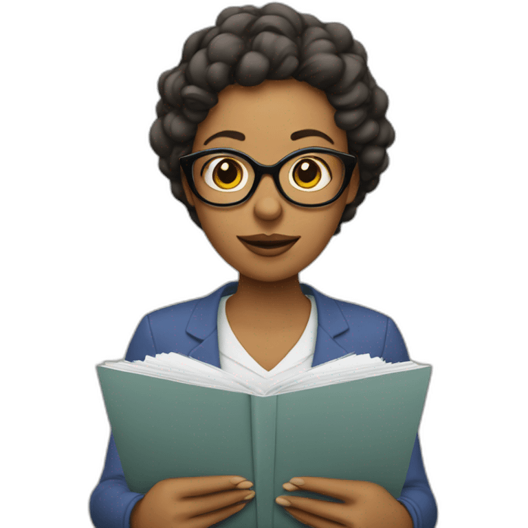 woman with glasses holding papers emoji