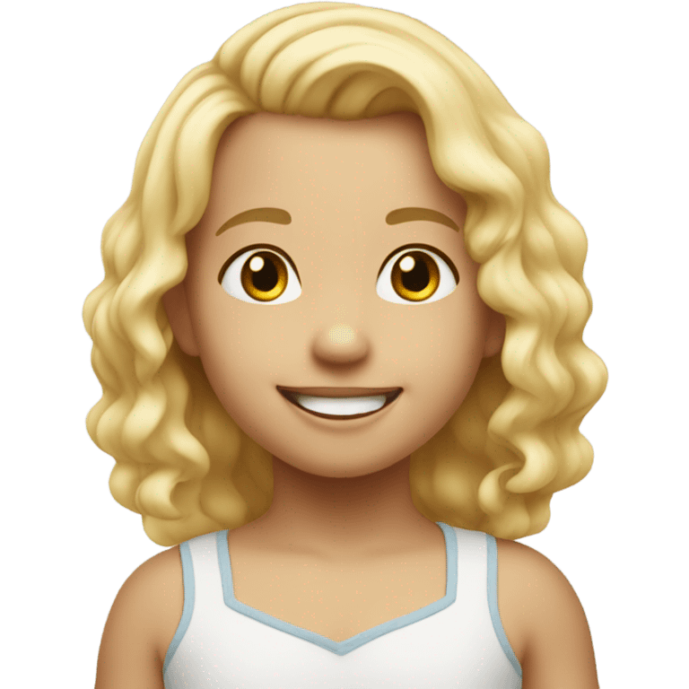 blonde toddler smiling at viewer emoji