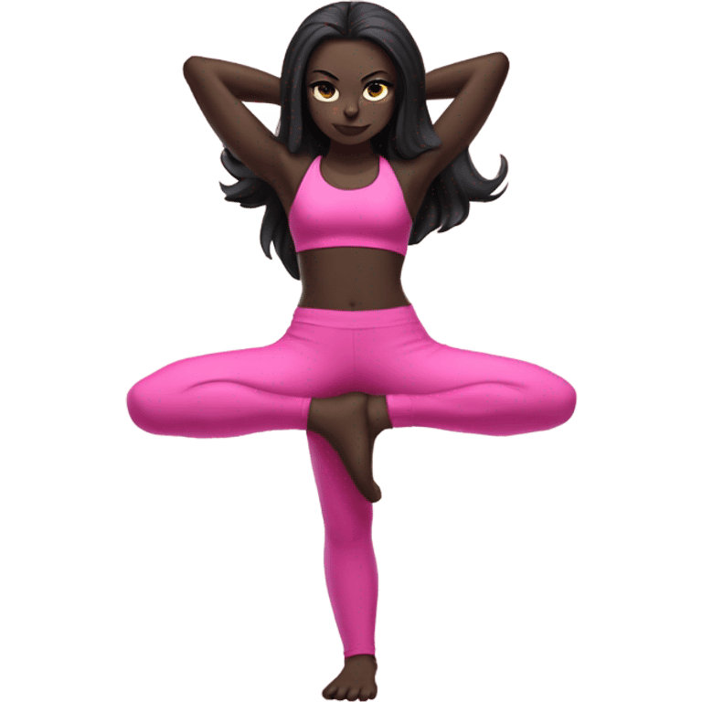 Yoga catgirl with coffee black long hair and gothic skin full body pink sport  emoji