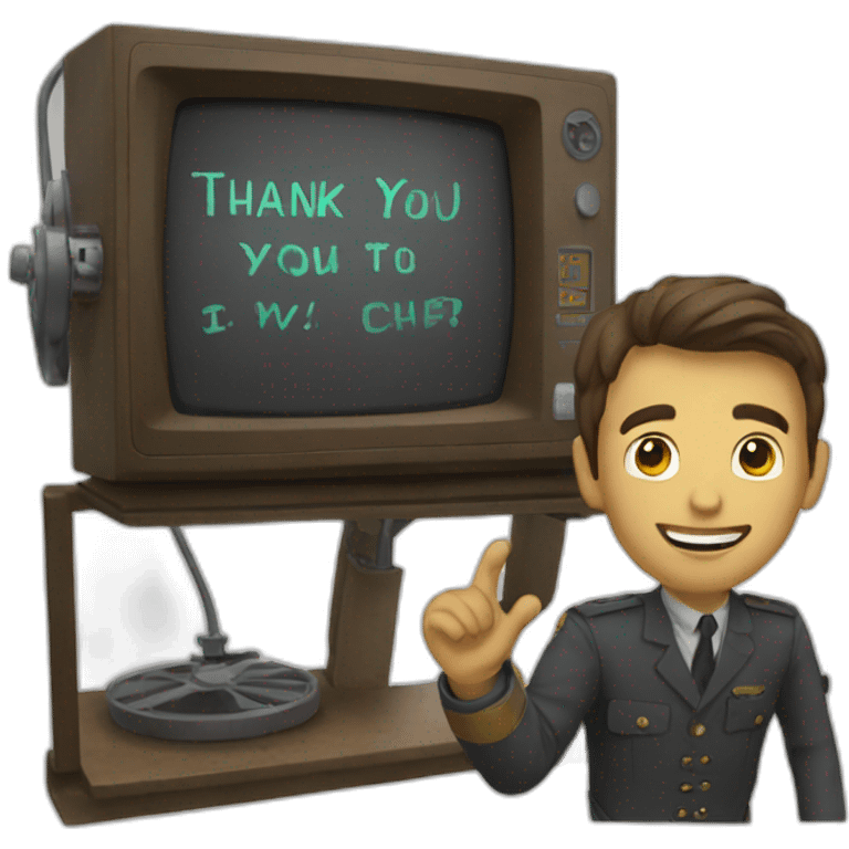 man in time machine saying thank you emoji