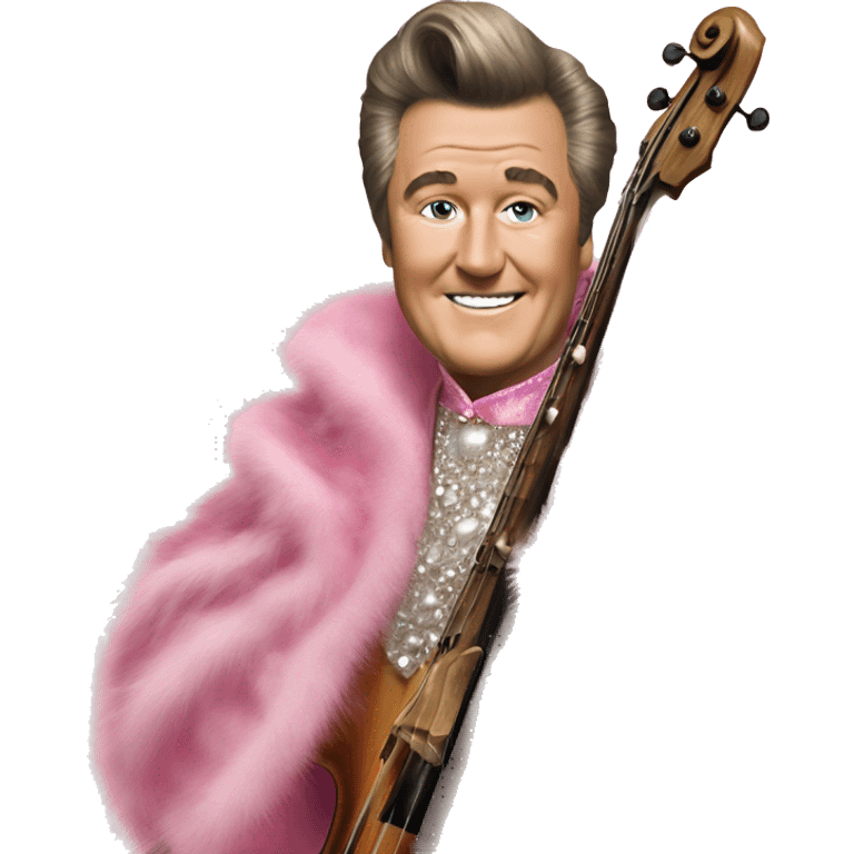 liberace playing bass in a pink fur cloak emoji