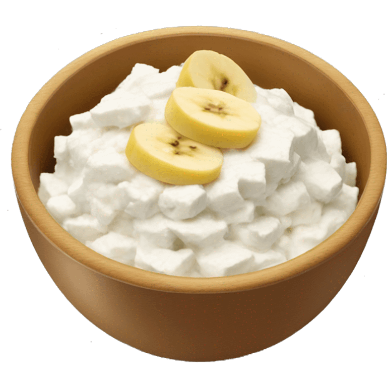 Cottage cheese in a bowl with banana slices as a topping emoji