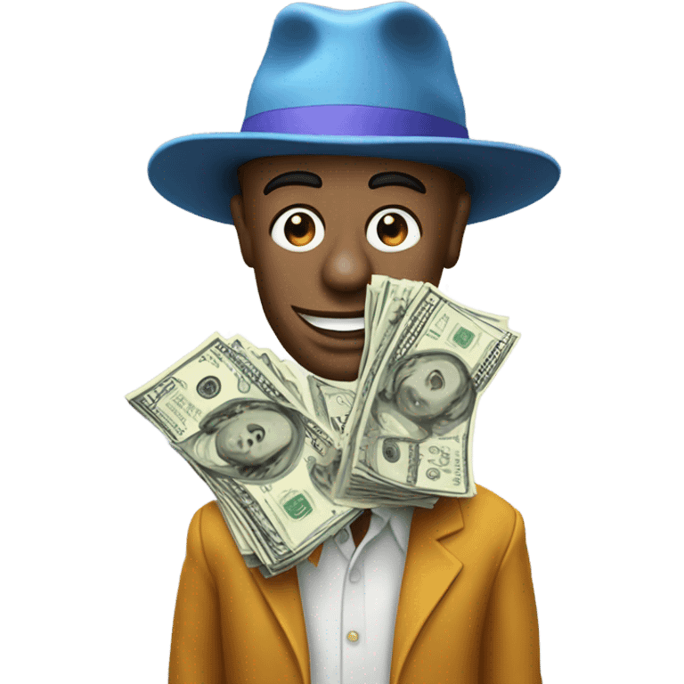 a man spreading 100 dollar bills with a clown face with a new york fitted hat emoji