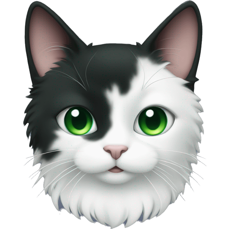 fluffy tuxedo cat with green eyes and green collar emoji