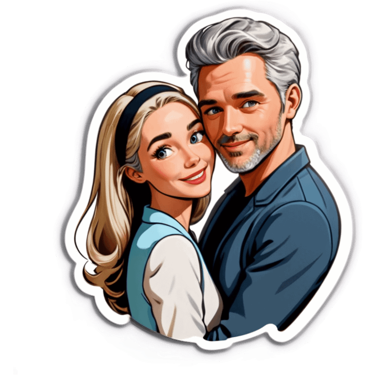 Hyper Realistic Couple in love,  lady blonde man grey hair  emoji