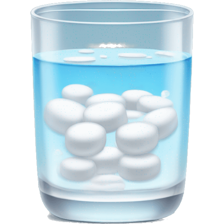 realistic glass of alka seltzer (no eyes)  with 2 tablets on the side  emoji