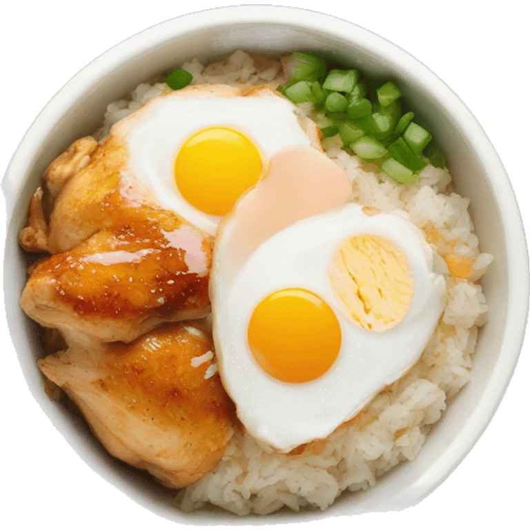 chicken thigh rice bowl with two eggs emoji