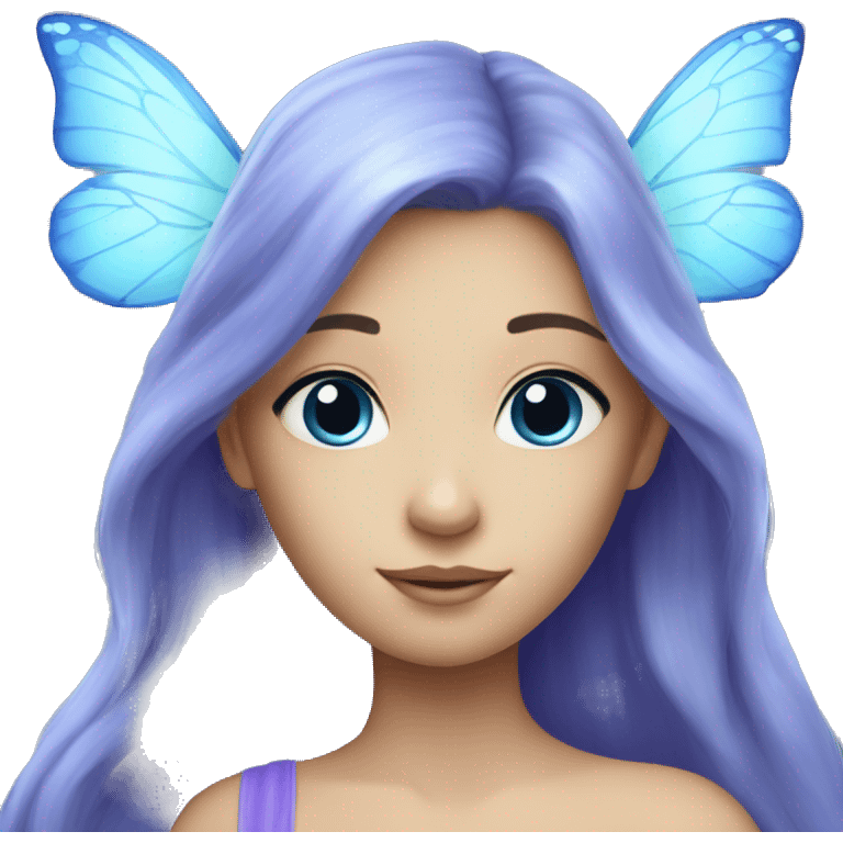 Beautiful, bluebell, fairy, blue, silver, purple, long hair, big butterfly wings emoji