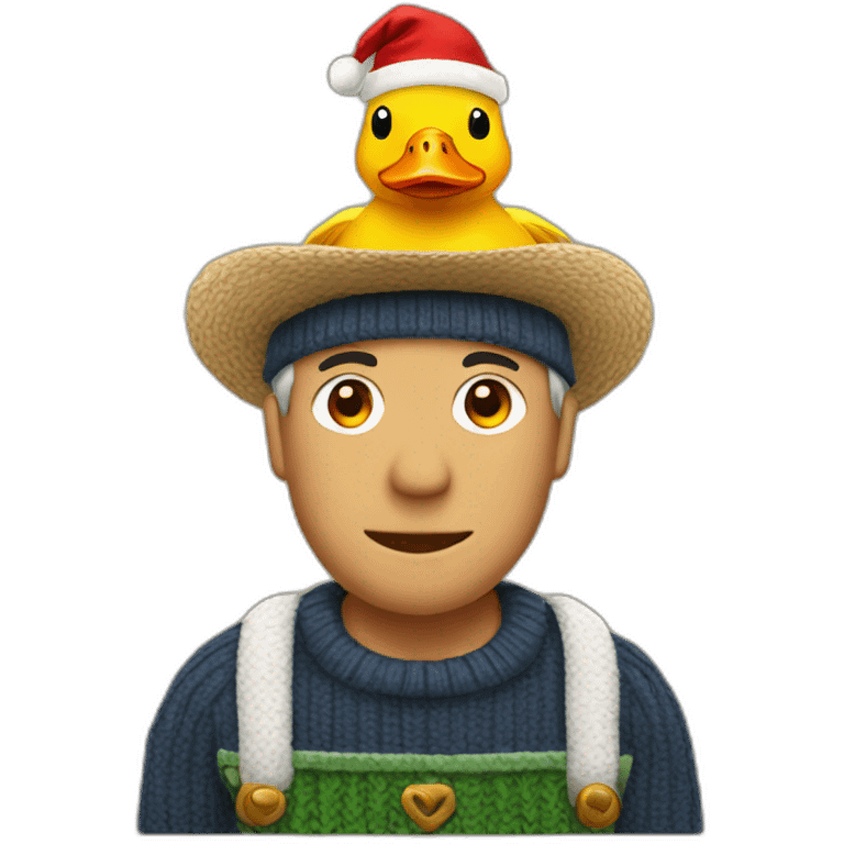 Farmer with a Christmas hat, a duck and a Christmas sweater emoji