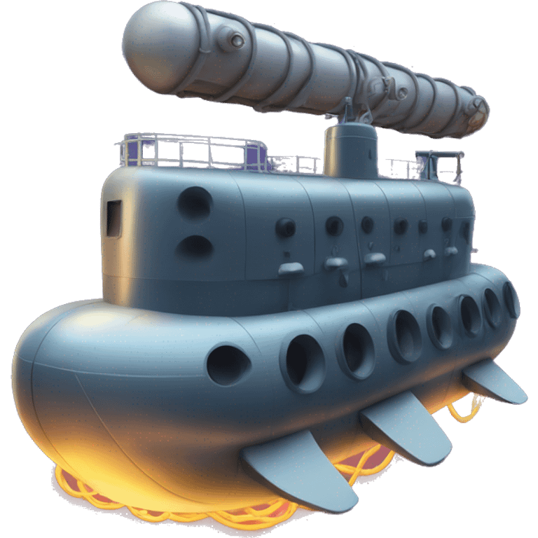 submarine with gigantic nightclub speakers roped to the side of it.  emoji