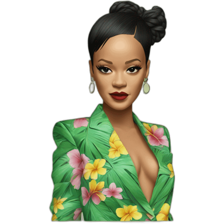 rihanna wearing a hawaii suit hyperrealistic emoji