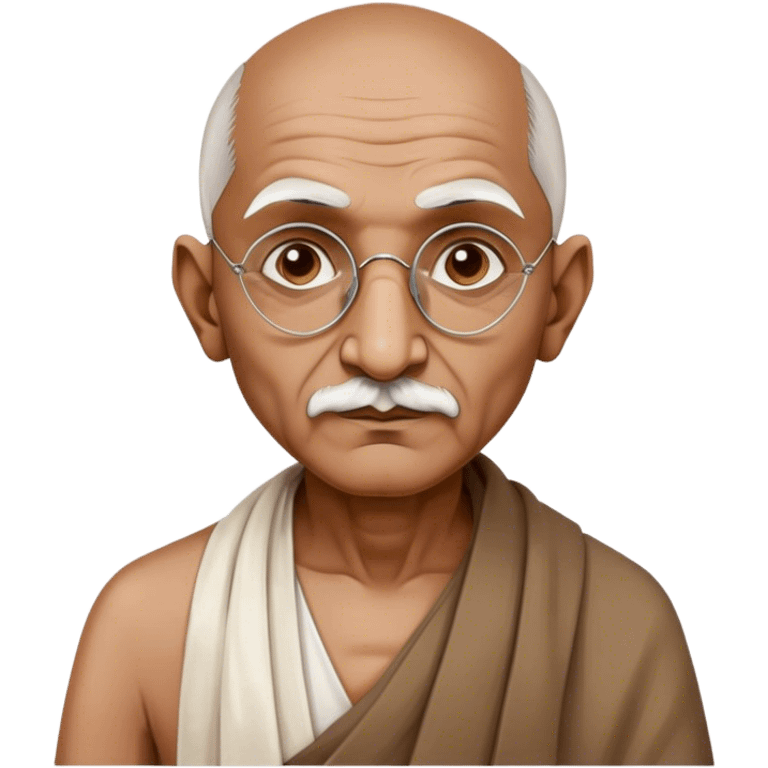 Cinematic Realistic Mahatma Gandhi Portrait Emoji, depicted as a humble, wise leader in simple attire with a serene determined expression, rendered with soft textures and warm natural lighting that captures his peaceful yet resolute spirit. emoji