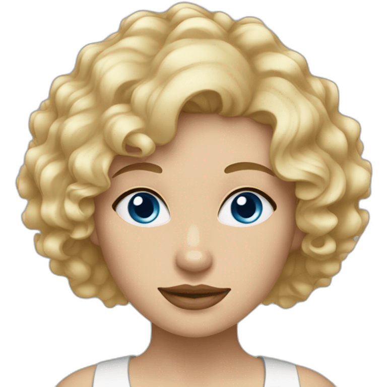 Blond woman with curly hair, blue eyes and a westie  emoji