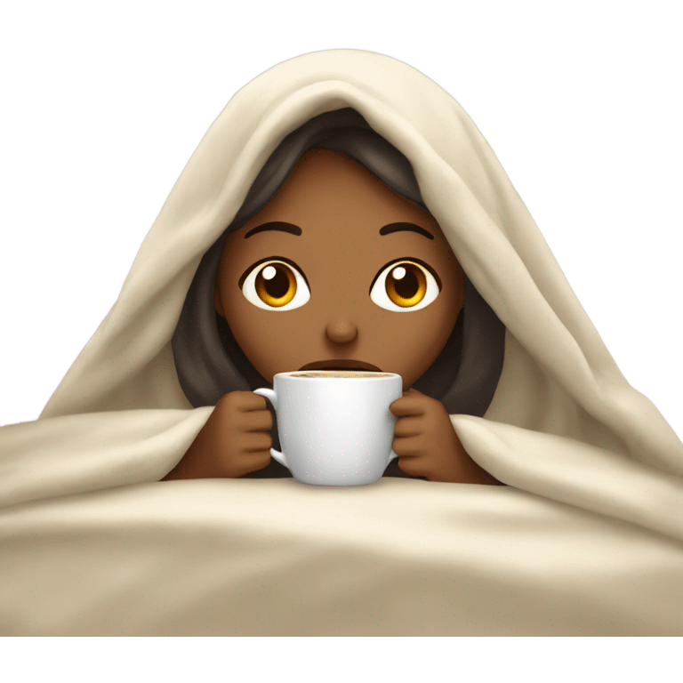 Light girl inside a blanket sipping coffee eyes closed emoji