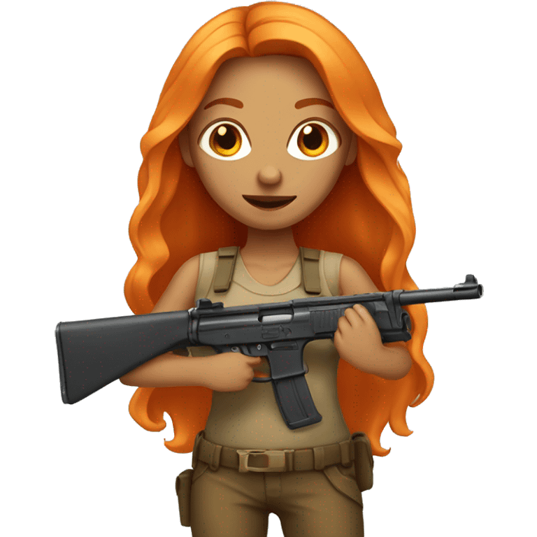 Tan girl with long orange hair holding a gun emoji