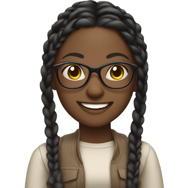 black girl with long braids and glasses with a beautiful smile emoji