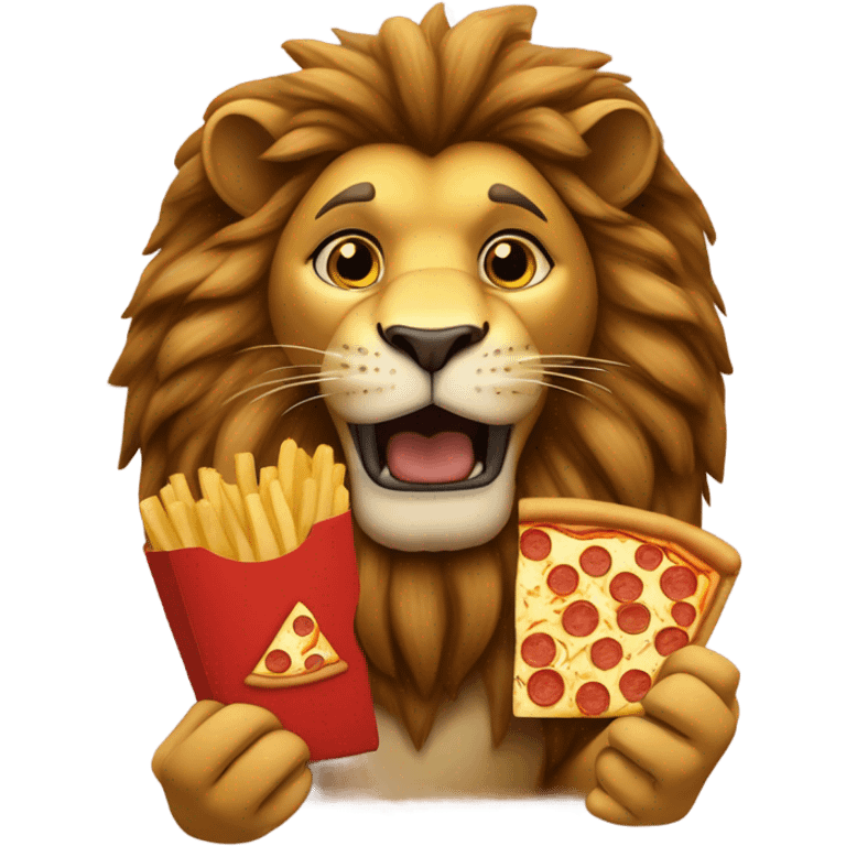 loin holding fries and pizza emoji