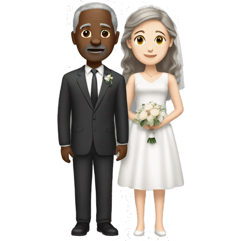 Wedding White woman brown hair with older black man gray hair emoji